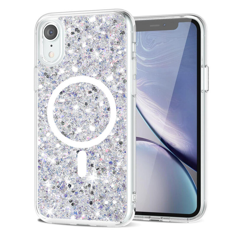 Husa cu sclipici iPhone XR Techsuit Sparkly Glitter MagSafe, alb