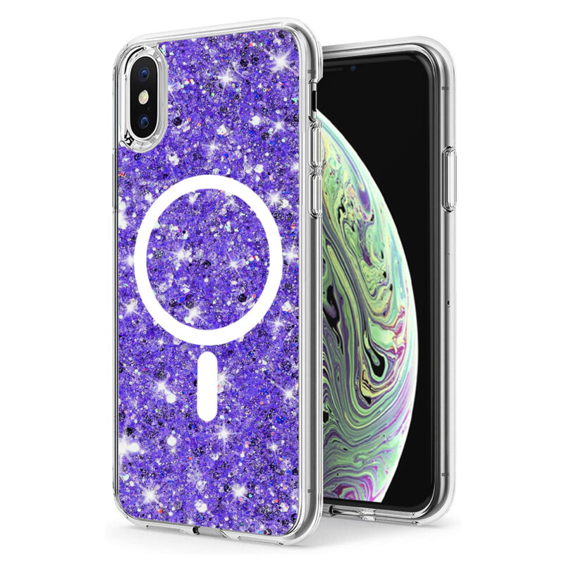 Husa cu sclipici iPhone XS Max Techsuit Sparkly Glitter MagSafe, mov