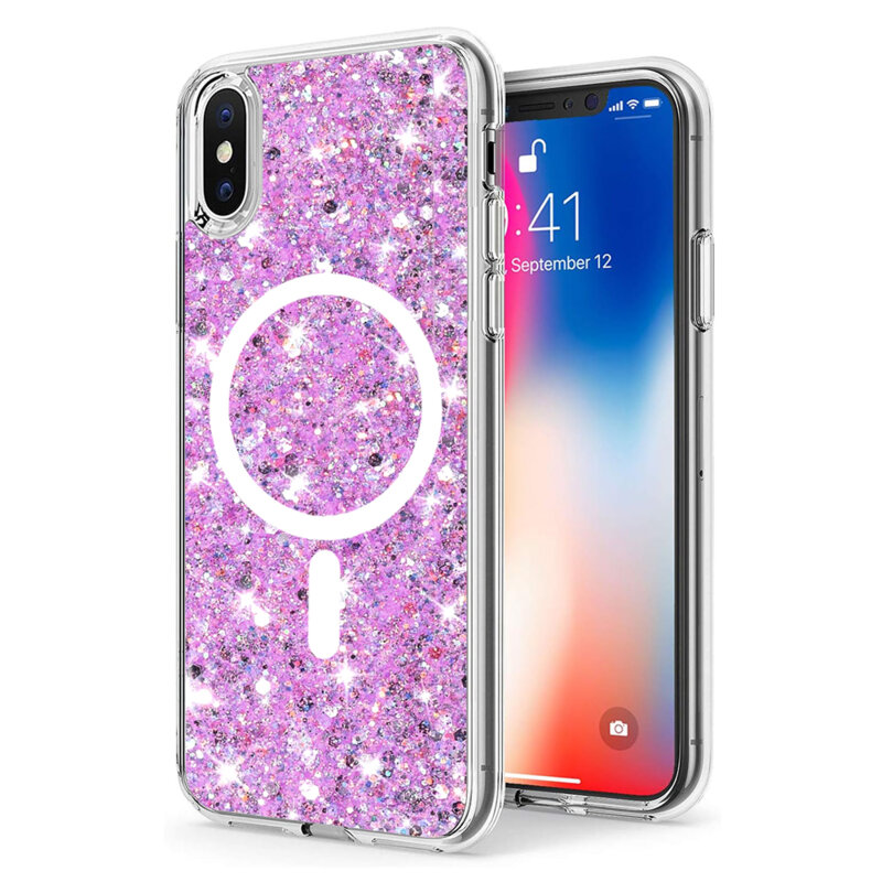 Husa cu sclipici iPhone X, iPhone 10 Techsuit Sparkly Glitter MagSafe, magenta