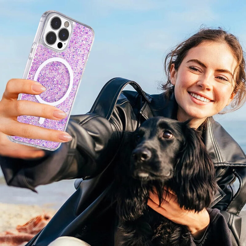 Husa cu sclipici iPhone X, iPhone 10 Techsuit Sparkly Glitter MagSafe, magenta