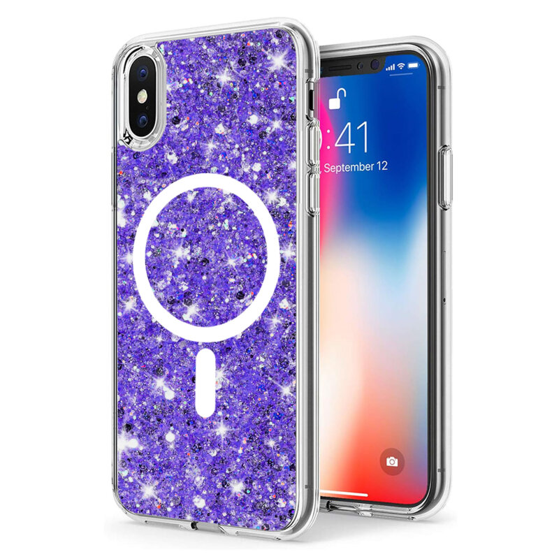 Husa cu sclipici iPhone X, iPhone 10 Techsuit Sparkly Glitter MagSafe, mov