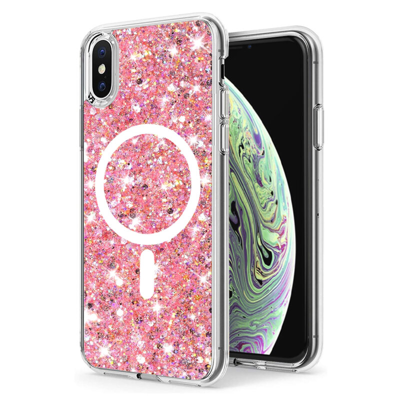 Husa cu sclipici iPhone XS Techsuit Sparkly Glitter MagSafe, roz
