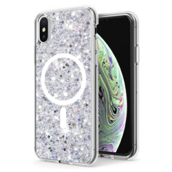 Husa cu sclipici iPhone XS Techsuit Sparkly Glitter MagSafe, alb