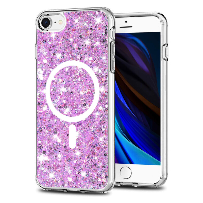 Husa cu sclipici iPhone SE 2, SE 2020 Techsuit Sparkly Glitter MagSafe, magenta