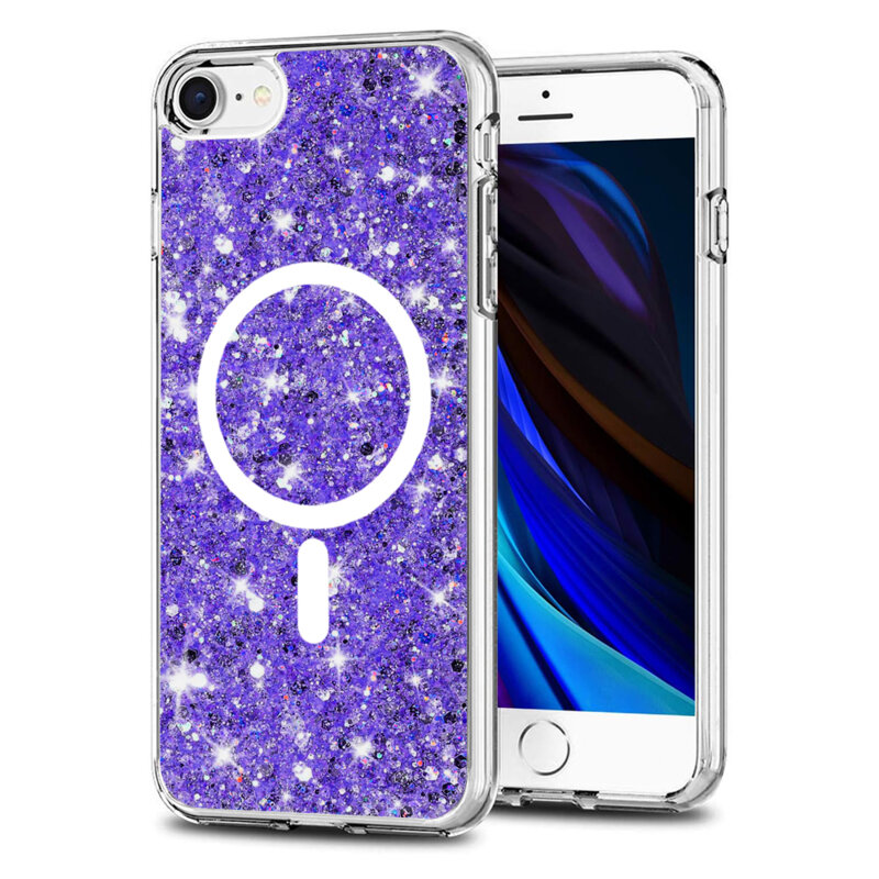 Husa cu sclipici iPhone SE 3, SE 2022 Techsuit Sparkly Glitter MagSafe, mov