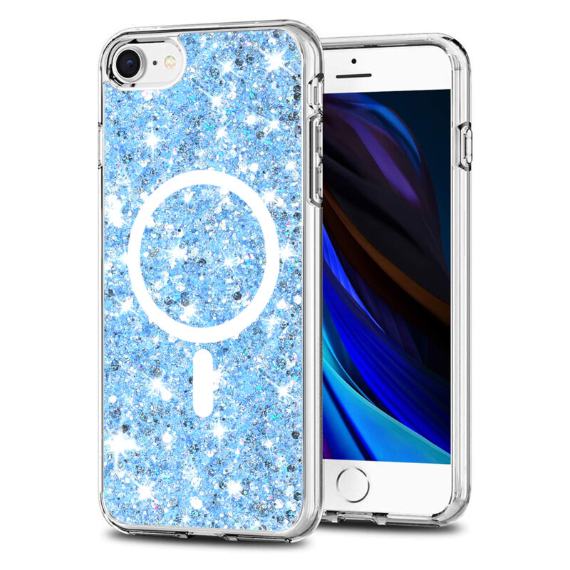 Husa cu sclipici iPhone 7 Techsuit Sparkly Glitter MagSafe, bleu
