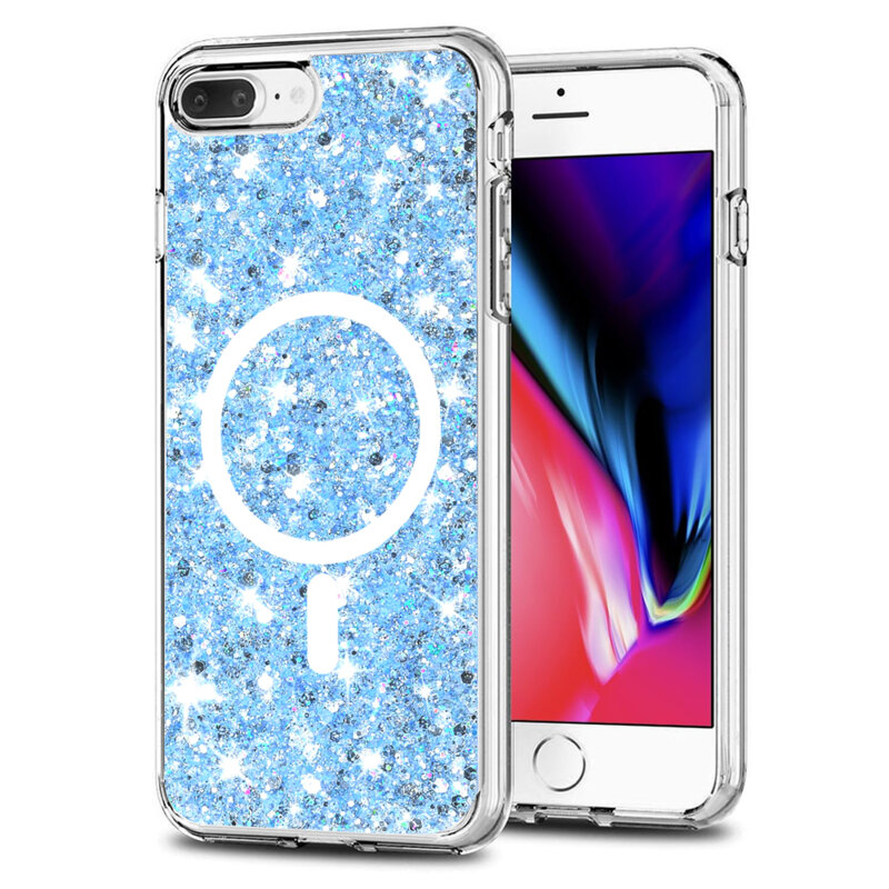 Husa cu sclipici iPhone 7 Plus Techsuit Sparkly Glitter MagSafe, bleu