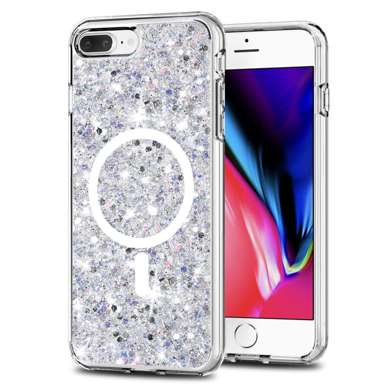 Husa cu sclipici iPhone 7 Plus Techsuit Sparkly Glitter MagSafe, alb