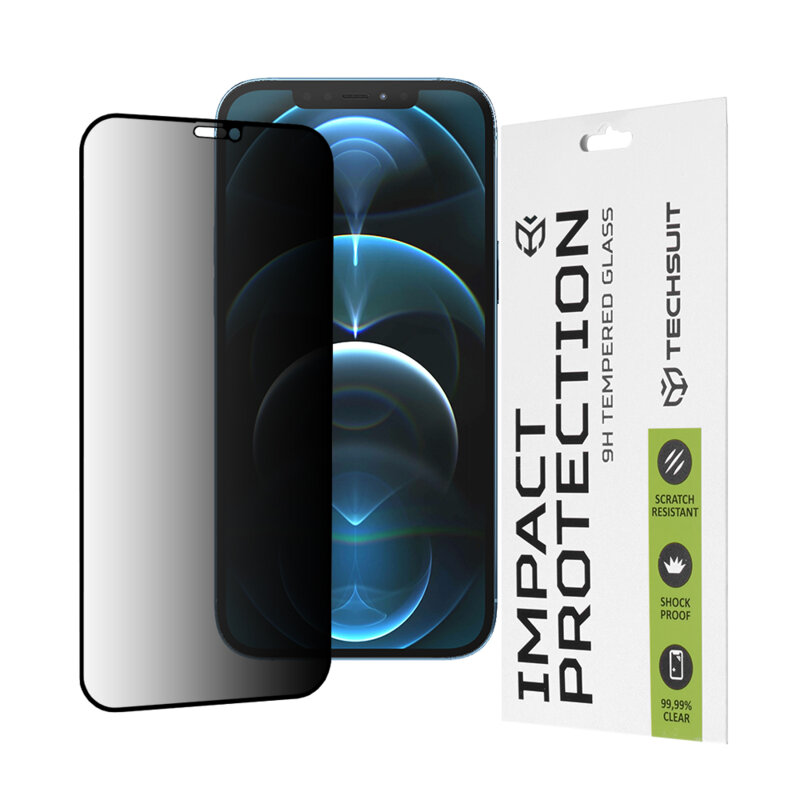 Folie sticla iPhone 12 Pro Max Techsuit 111D Privacy Full Glue, negru