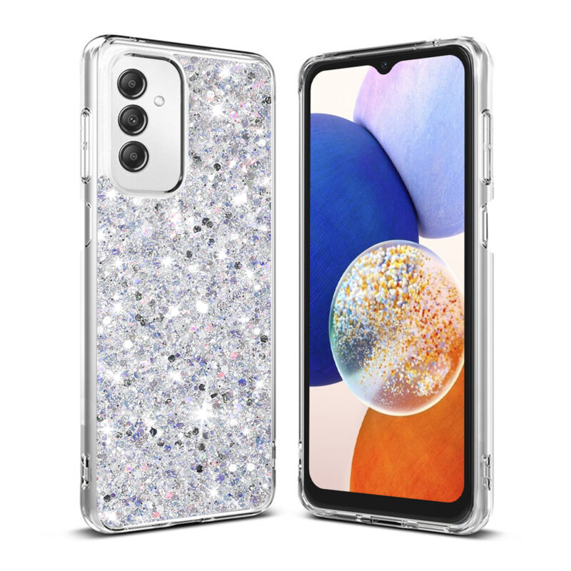 Husa cu sclipici Samsung Galaxy A14 4G Techsuit Sparkly Glitter, alb