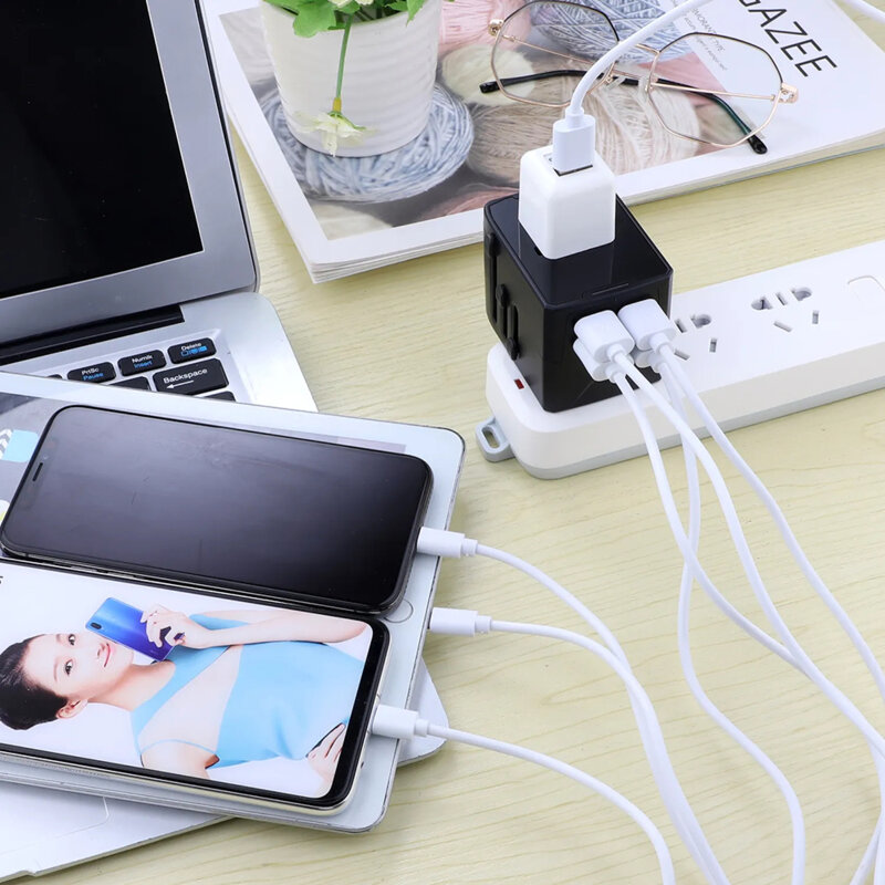 Adaptor priza EU la US, UK, AUS, 3xUSB, Type-C Techsuit, HHT904