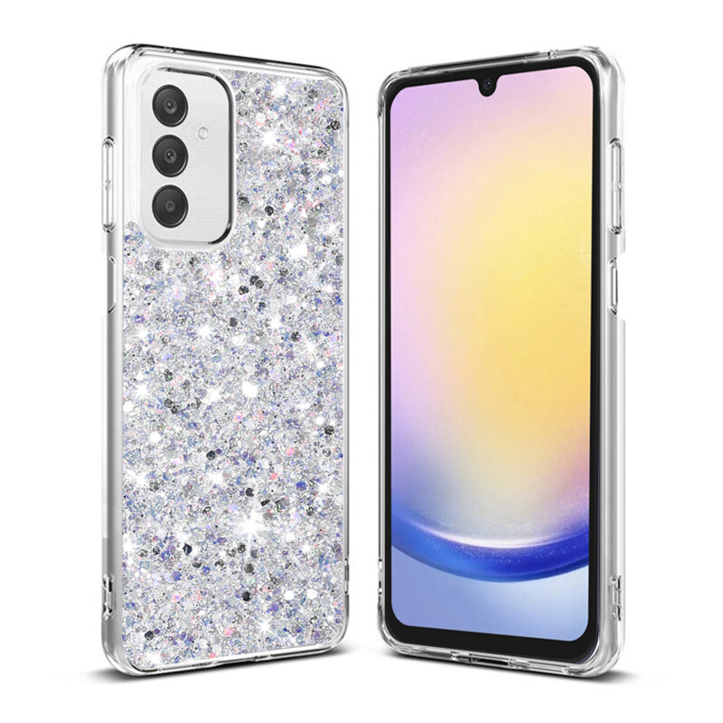 Husa cu sclipici Samsung Galaxy A25 5G Techsuit Sparkly Glitter, alb