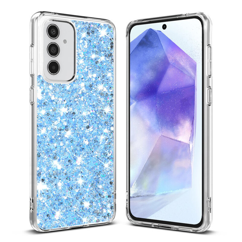 Husa cu sclipici Samsung Galaxy A55 5G Techsuit Sparkly Glitter, bleu