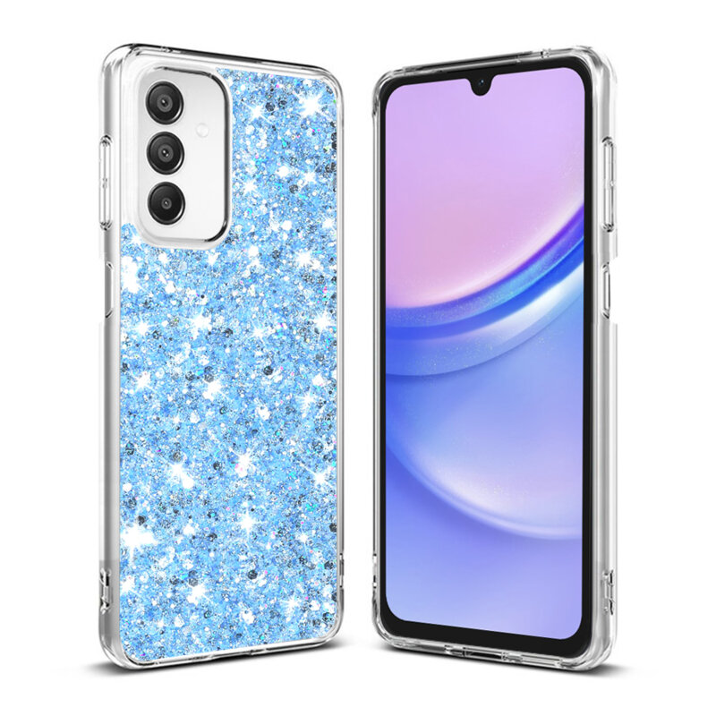 Husa cu sclipici Samsung Galaxy A15 4G Techsuit Sparkly Glitter, bleu