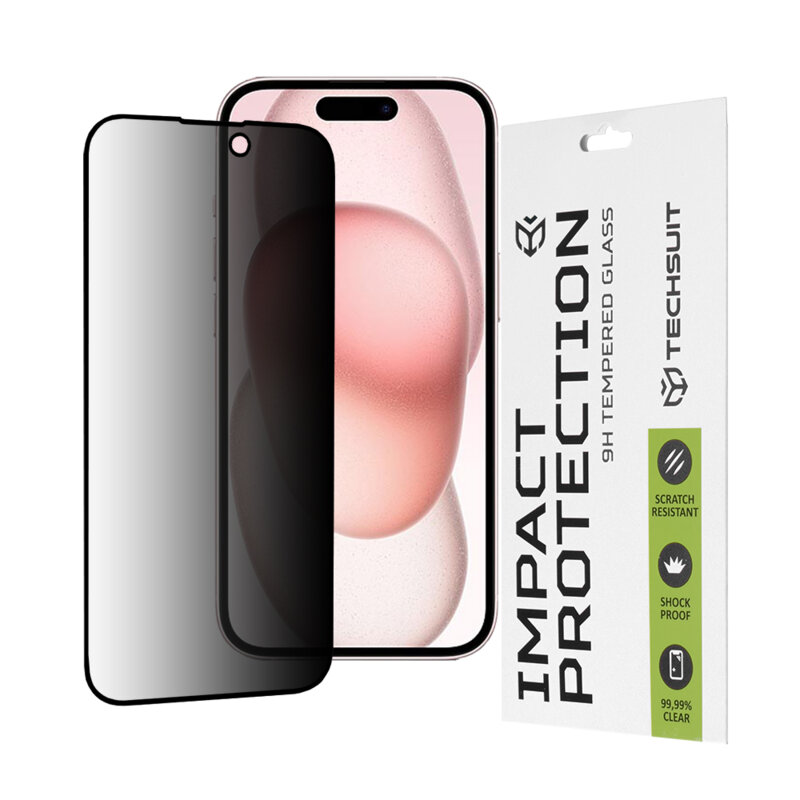 Folie sticla iPhone 15 Techsuit 111D Privacy Full Glue, negru