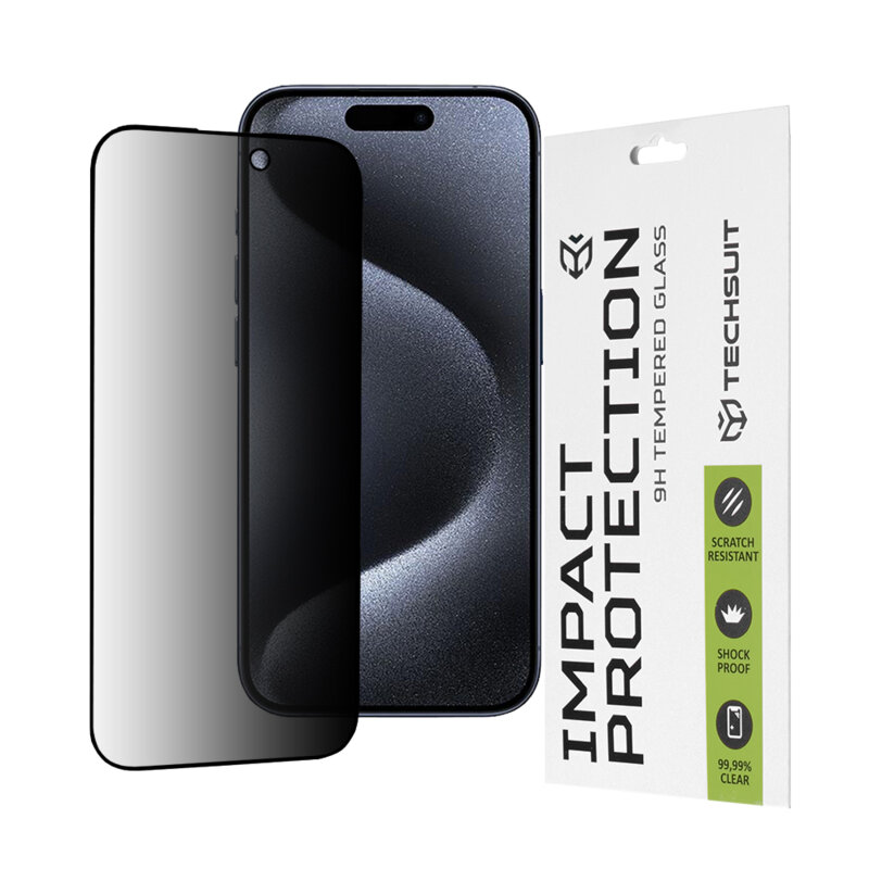 Folie sticla iPhone 15 Pro Techsuit 111D Privacy Full Glue, negru