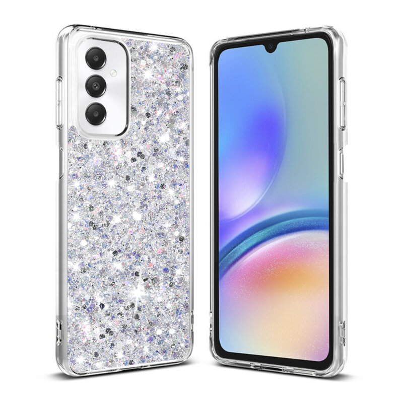 Husa cu sclipici Samsung Galaxy A05s Techsuit Sparkly Glitter, alb