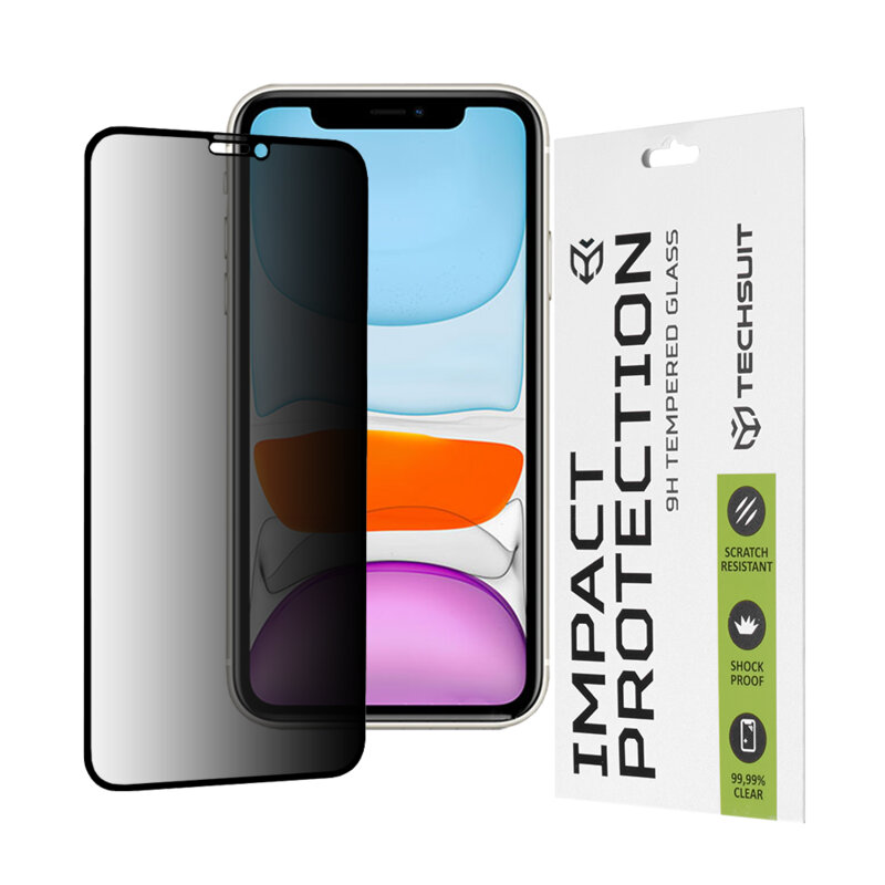 Folie sticla iPhone 11 Techsuit 111D Privacy Full Glue, negru