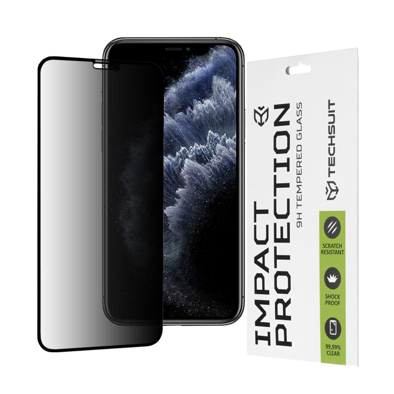 Folie sticla iPhone 11 Pro Techsuit 111D Privacy Full Glue, negru