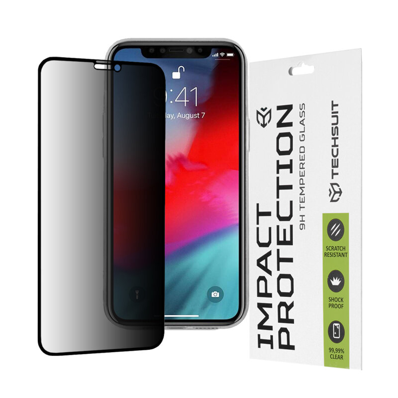 Folie sticla iPhone XS Techsuit 111D Privacy Full Glue, negru