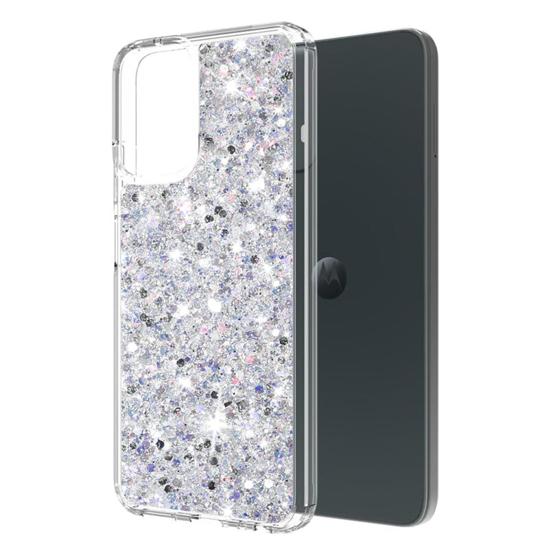 Husa cu sclipici Motorola Moto G54 Techsuit Sparkly Glitter, alb