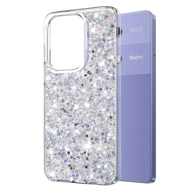 Husa cu sclipici Xiaomi Poco M6 Pro 4G Techsuit Sparkly Glitter, alb