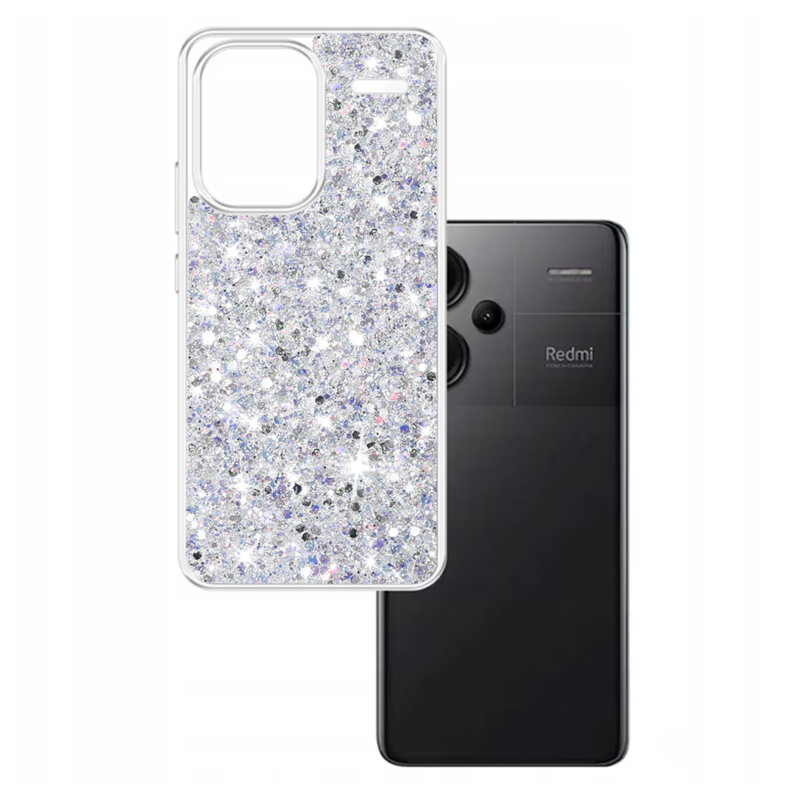 Husa cu sclipici Xiaomi Redmi Note 13 Pro+ 5G Techsuit Sparkly Glitter, alb