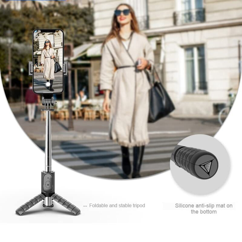 Mini selfie stick Bluetooth cu telecomanda Techsuit Q10, 68cm