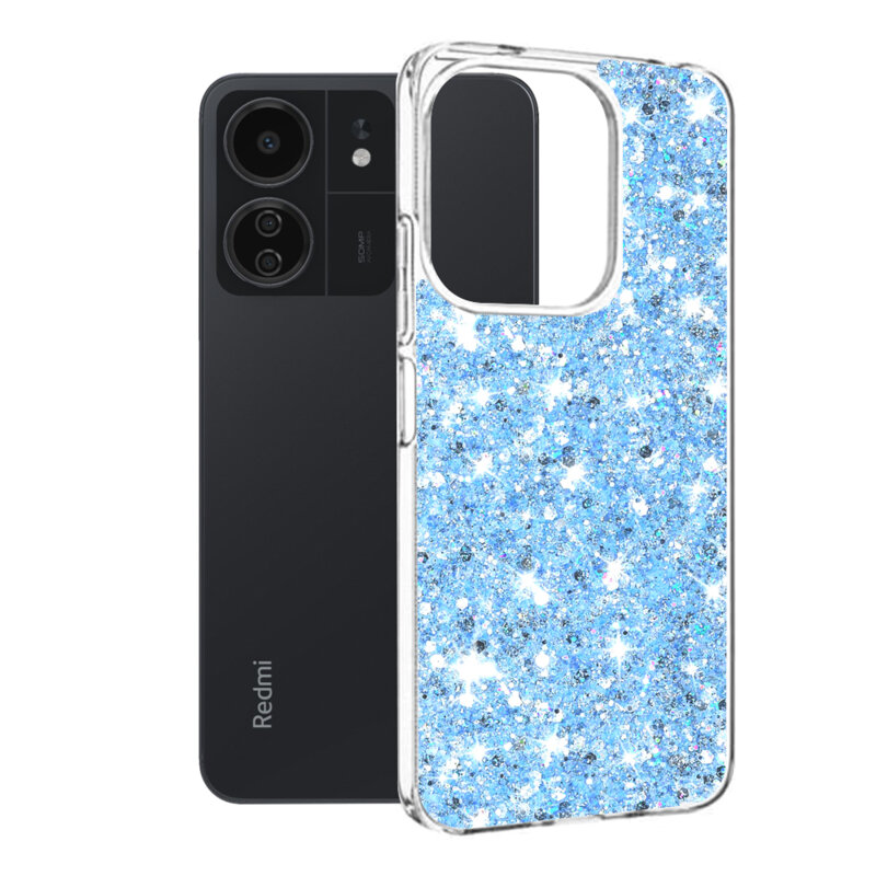 Husa cu sclipici Xiaomi Redmi 13C 4G Techsuit Sparkly Glitter, bleu