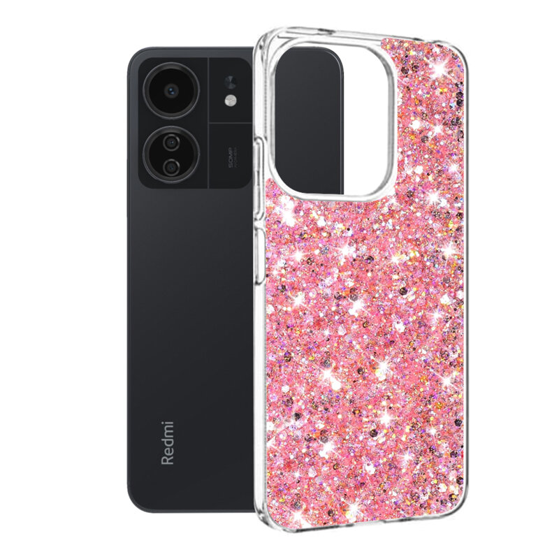 Husa cu sclipici Xiaomi Redmi 13C 4G Techsuit Sparkly Glitter, roz