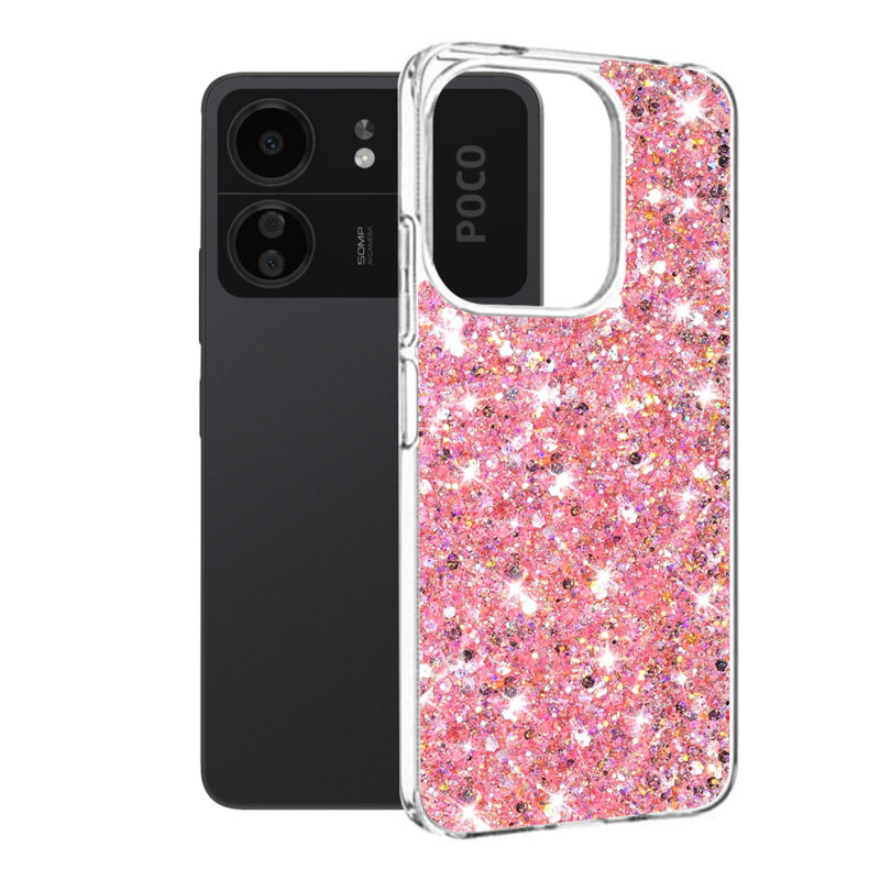Husa cu sclipici Xiaomi Poco C65 Techsuit Sparkly Glitter, roz