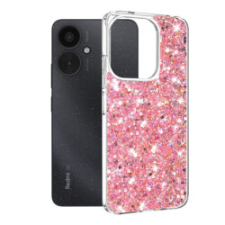 Husa cu sclipici Xiaomi Redmi 13C 5G Techsuit Sparkly Glitter, roz