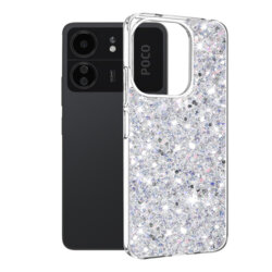 Husa cu sclipici Xiaomi Redmi 13C 5G Techsuit Sparkly Glitter, alb