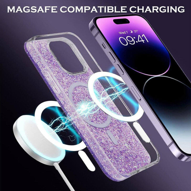 Husa cu sclipici iPhone 16 Plus Techsuit Sparkly Glitter MagSafe, magenta
