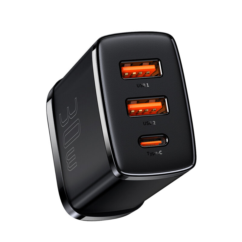 Incarcator priza UK Baseus Compact 30W, 3in1, negru, CCXJ030101