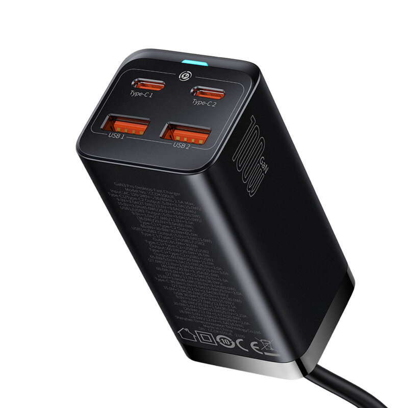 Statie de incarcare 100W Baseus GaN3 Pro, cablu USB-C, negru