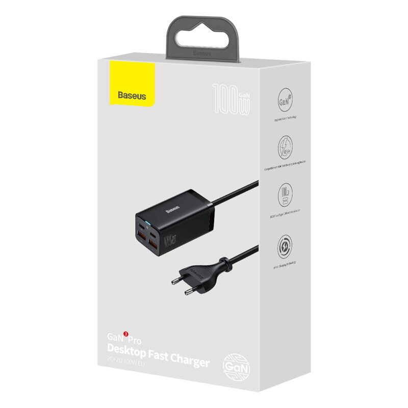 Statie de incarcare 100W Baseus GaN3 Pro, cablu USB-C, negru