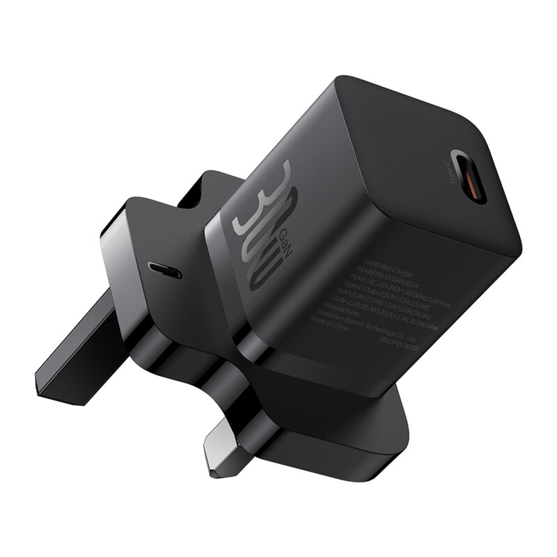 Incarcator priza UK tip C Fast Charge Baseus GaN5, 30W, negru