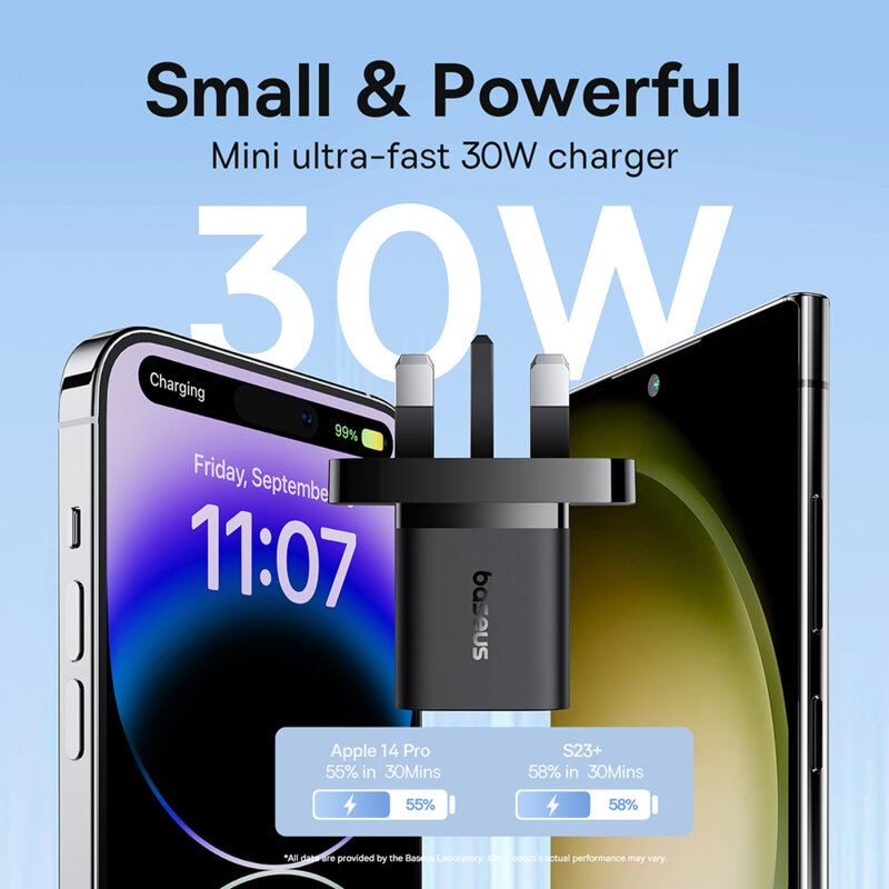 Incarcator priza UK tip C Fast Charge Baseus GaN5, 30W, negru