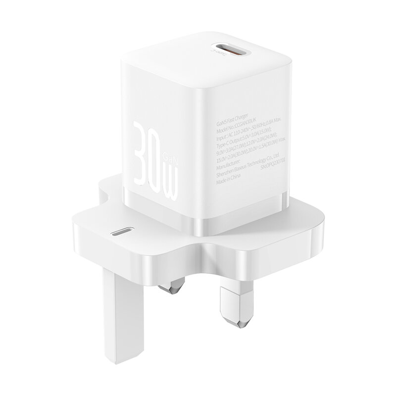 Incarcator priza UK tip C Fast Charge Baseus GaN5, 30W, alb