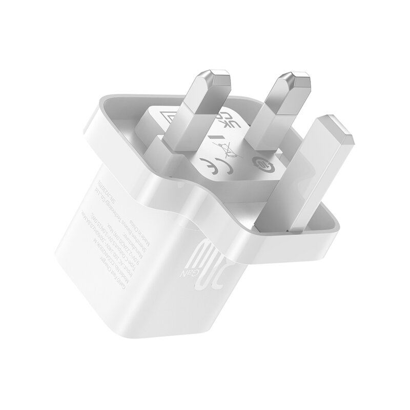 Incarcator priza UK tip C Fast Charge Baseus GaN5, 30W, alb