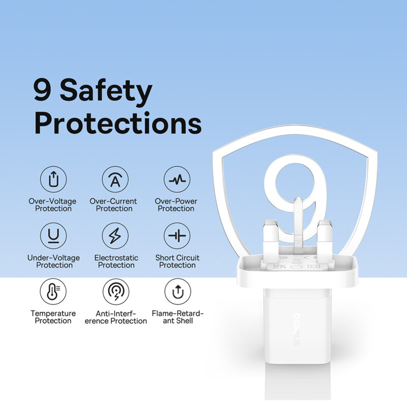 Incarcator priza UK tip C Fast Charge Baseus GaN5, 30W, alb