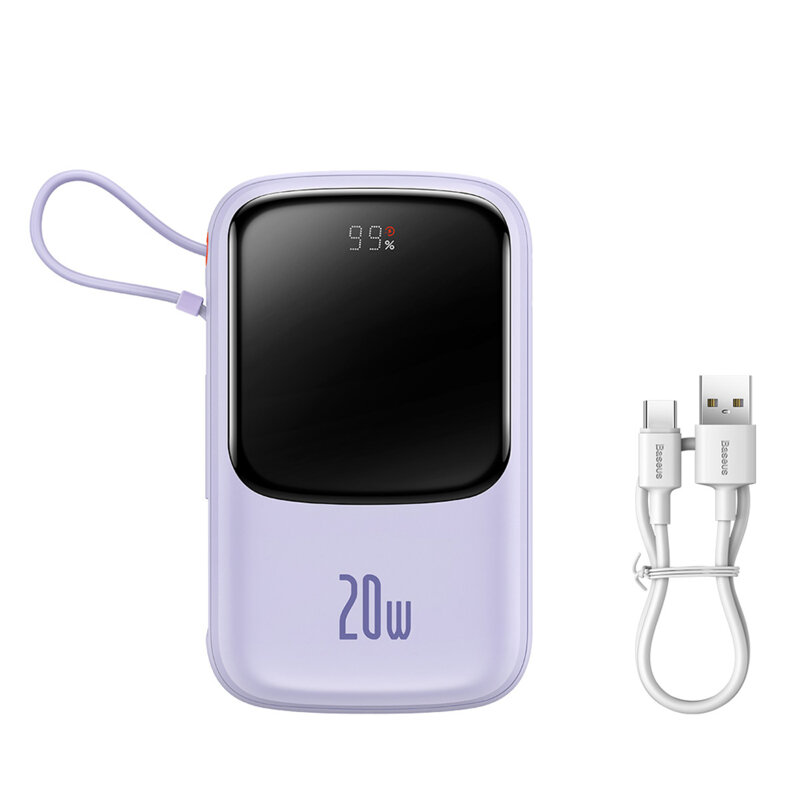 Acumulator extern 20000mAh Baseus cu cablu iPhone, PPQD030005