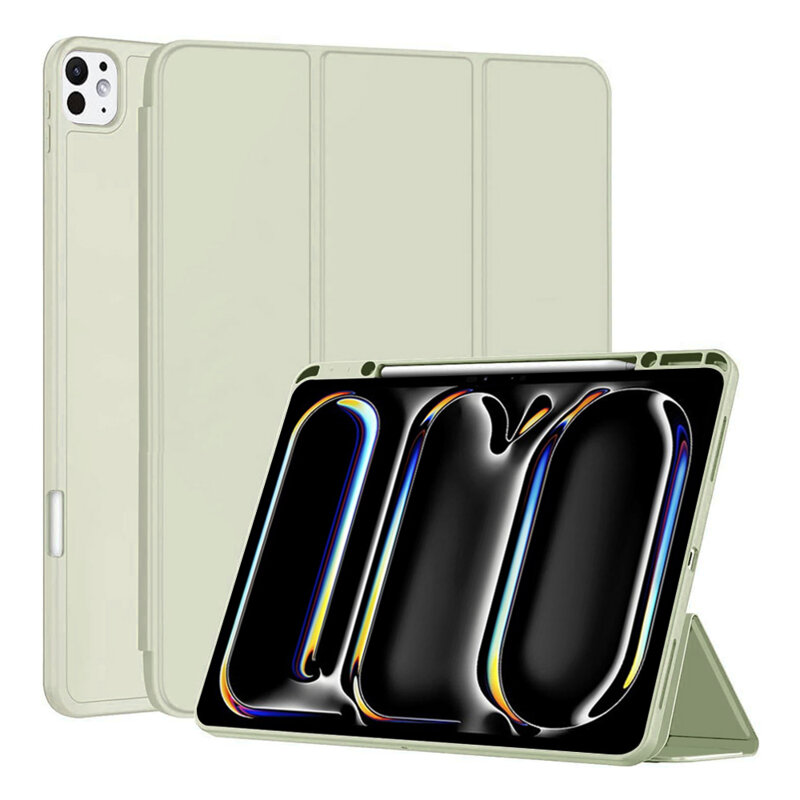 Husa iPad Pro 13 (2024) Techsuit Flex Trifold Pen, verde deschis