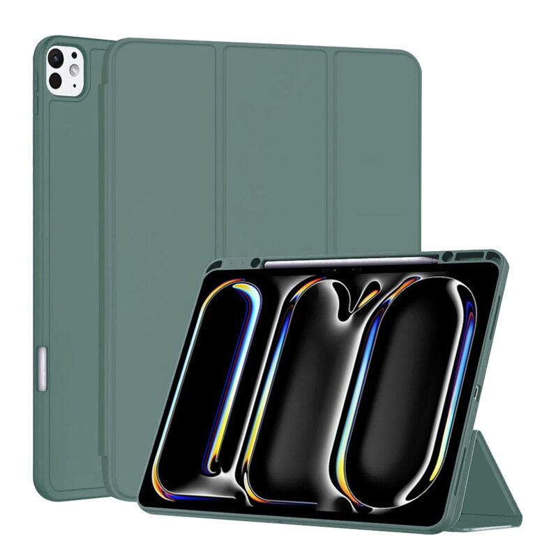 Husa iPad Pro 13 (2024) Techsuit Flex Trifold Pen, verde inchis