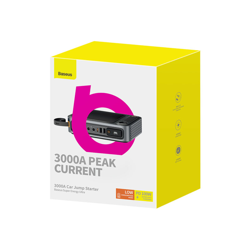 Starter pentru masina, baterie externa 3000A Baseus, negru
