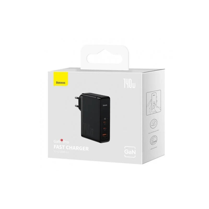 Incarcator priza Fast Charge 3in1 + cablu Type-C Baseus GaN5 Pro, 140W, negru