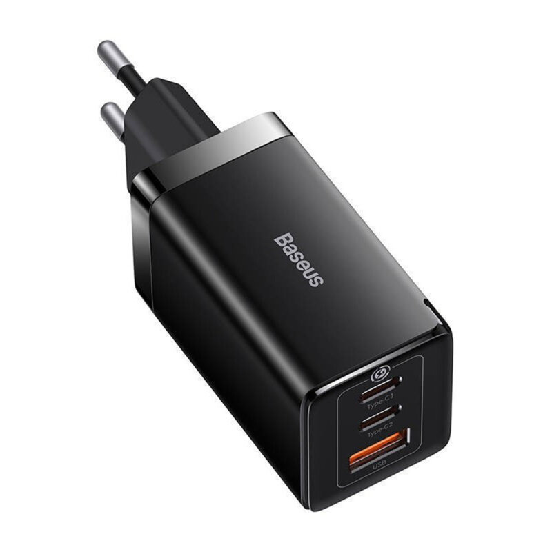 Incarcator priza Fast Charge 3in1 + cablu Type-C Baseus GaN5 Pro, 65W, negru