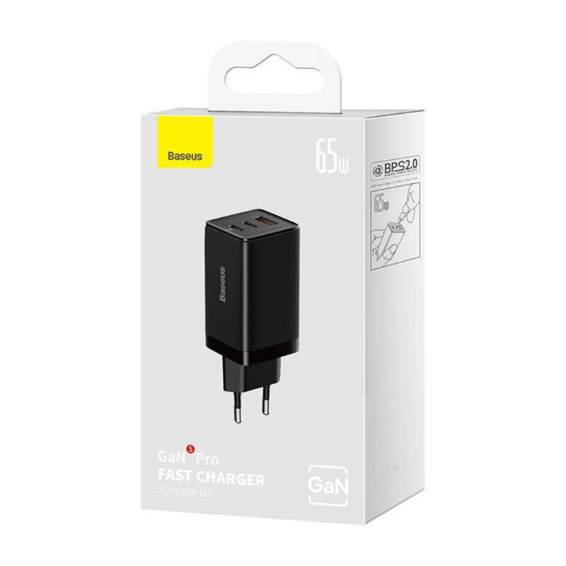 Incarcator priza Fast Charge 3in1 + cablu Type-C Baseus GaN5 Pro, 65W, negru