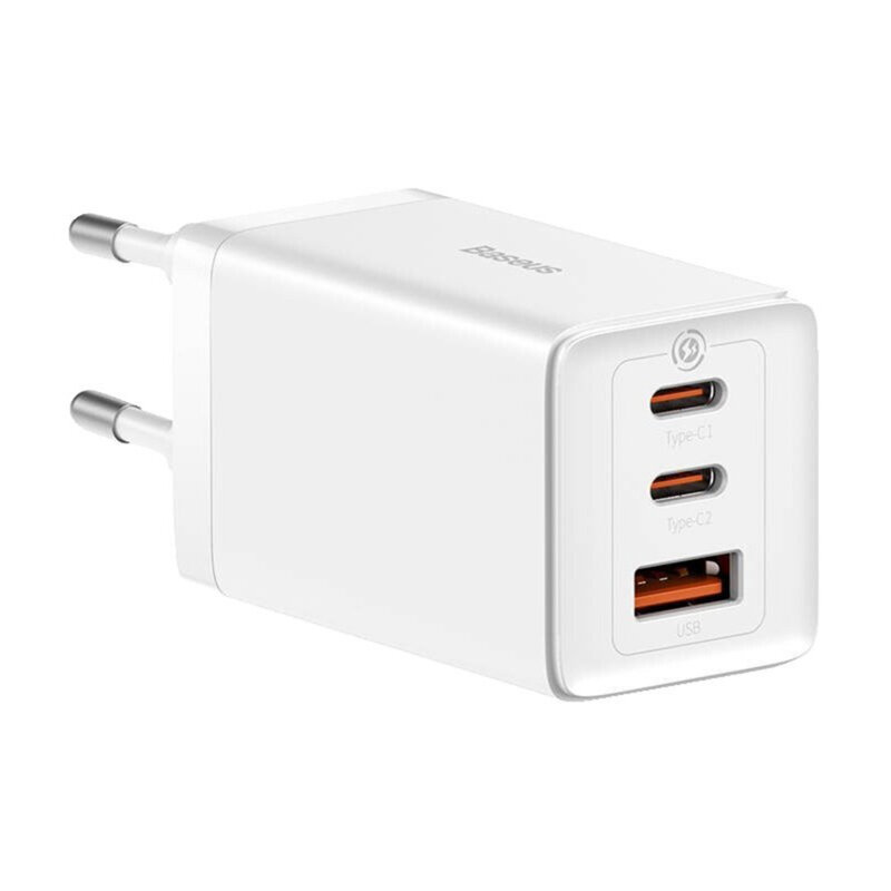 Incarcator priza Fast Charge 3in1 + cablu Type-C Baseus GaN5 Pro, 65W, alb